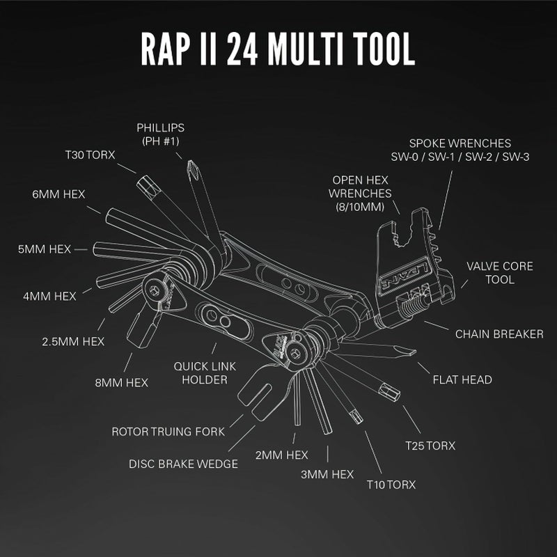 LEZYNE RAP II Bicycle Multi-Tool 24, Anti-Corrosion Bits, Hex 2/2.5/3/4/5/6/8mm, T10/T25/T30, Phillips, Flathead, Chain Breaker, Compact Bike Tool - Image 3